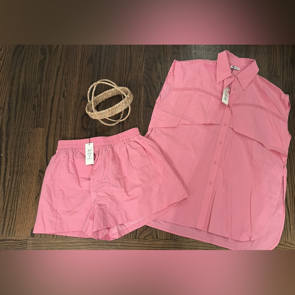 Why Pink Button-Up Shirt and Shorts Set medium